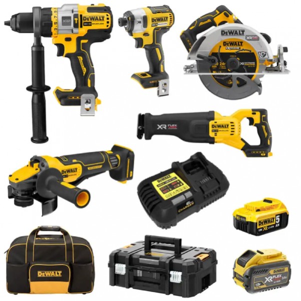 Dewalt DCZ586P1T1T-XE - 6.0Ah/5.0Ah FlexVolt Advantage XR Li-Ion Cordless Brushless 5pce Combo Kit Rotary Hammer Drills